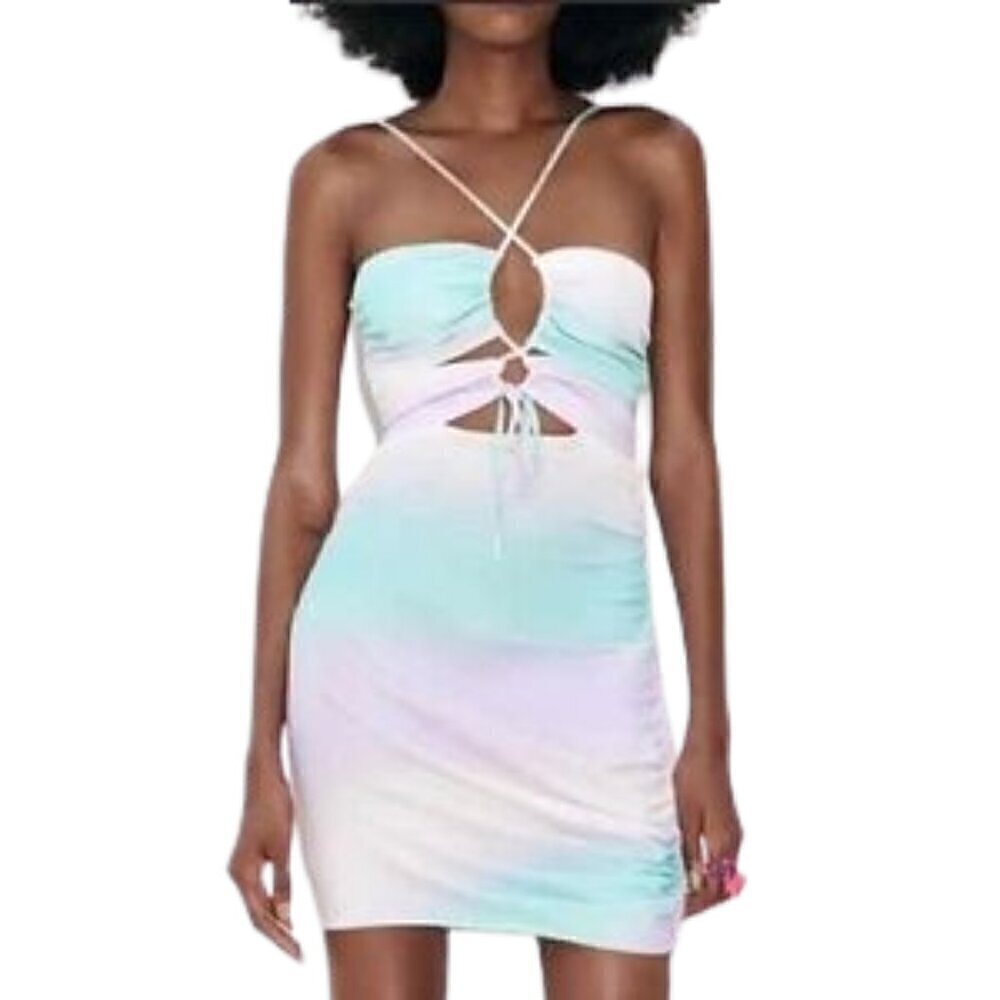 NWOT ZARA Ombre ruched cutout drawstring mini dress